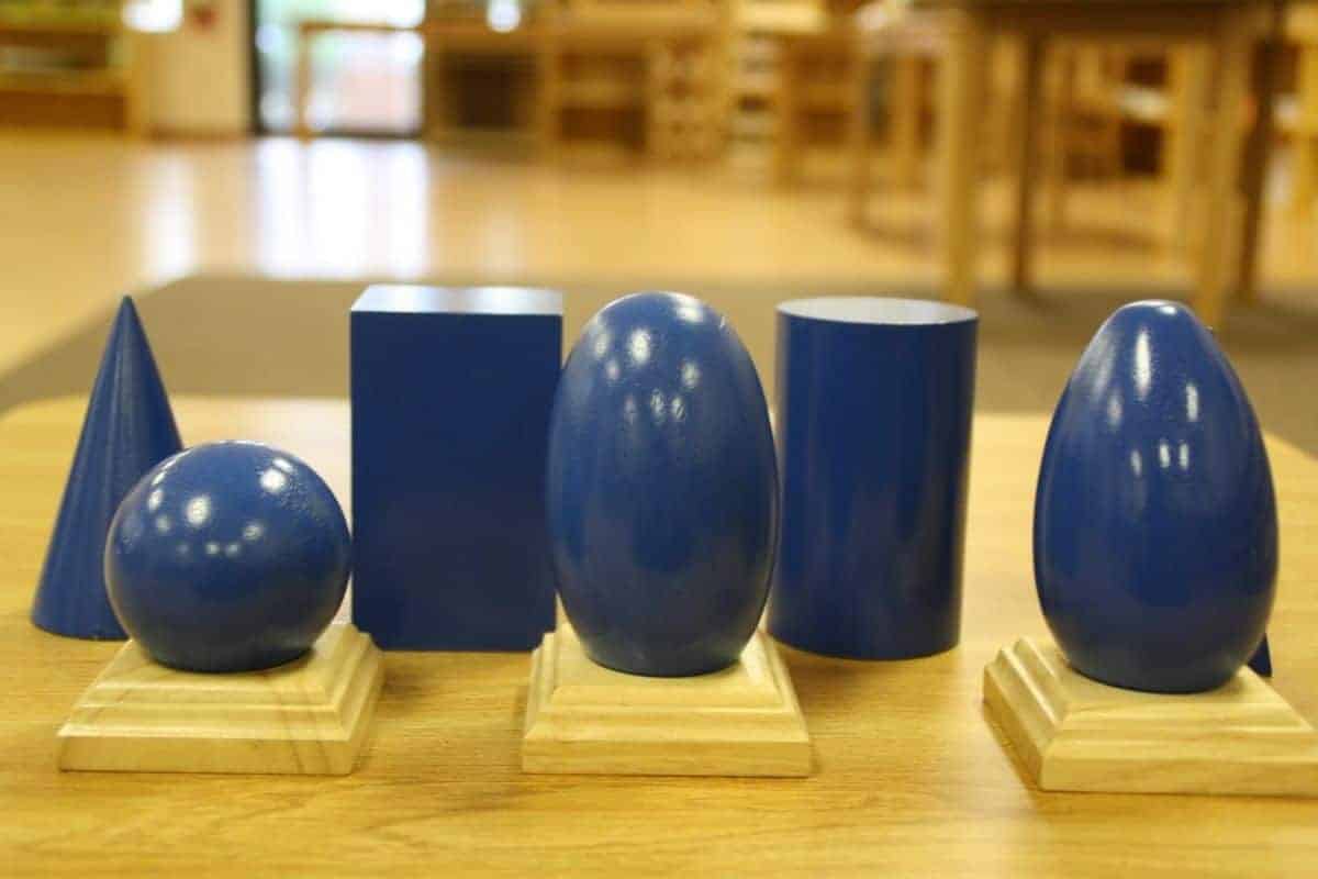 Selection of Montessori Geometric Solids on table