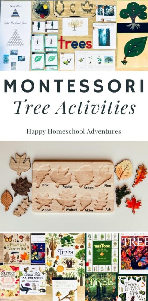 These Montessori tree books, tree crafts for preschoolers, and tree activities are perfect for exploring botany concepts like life cycles, parts of a tree, leaves, and more while covering various subjects such as Art, Language, Science, Math, and more.