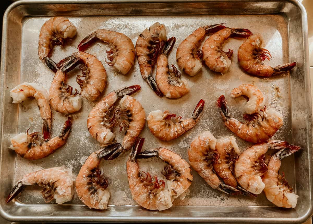 cooked prawns on a tray