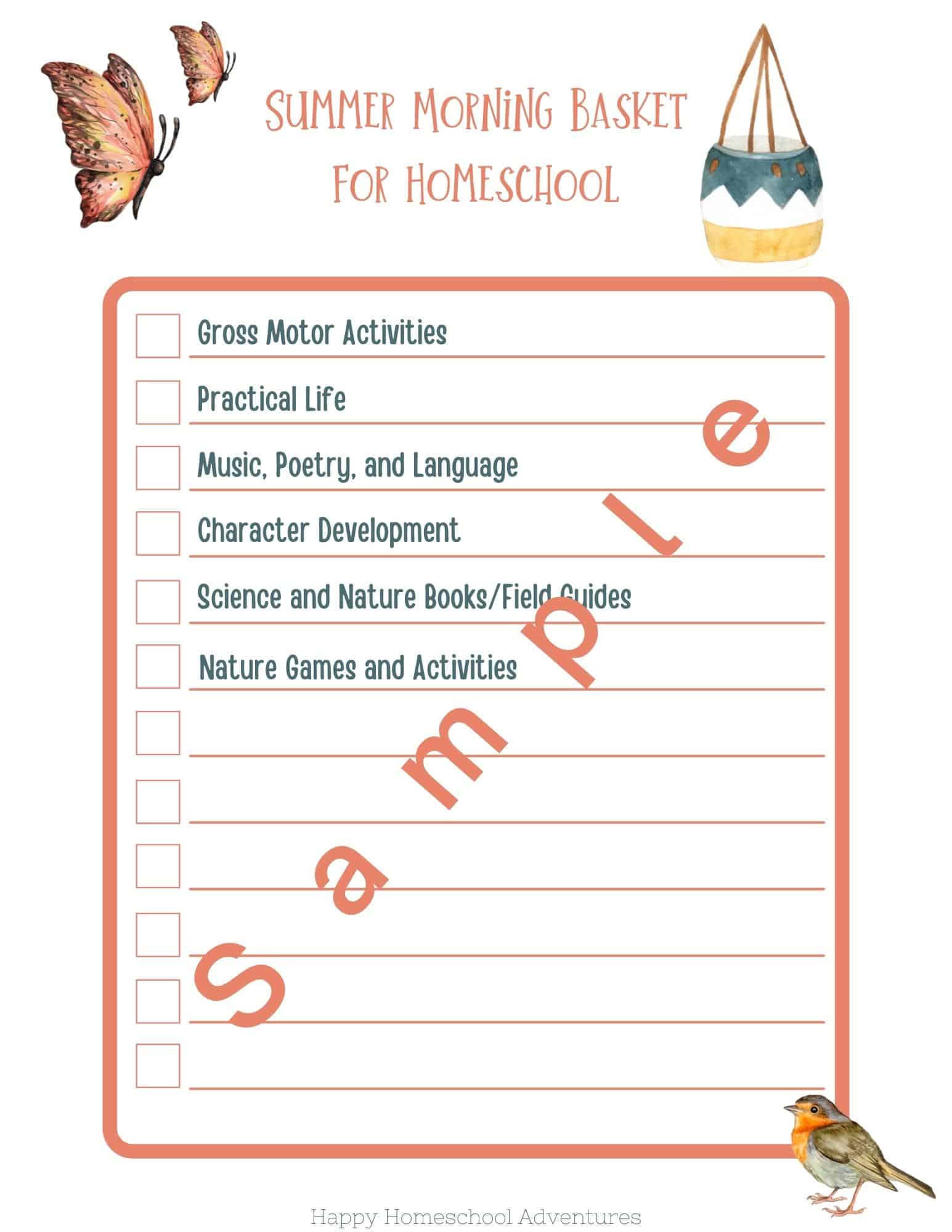 Free printable checklist for summer morning basket work