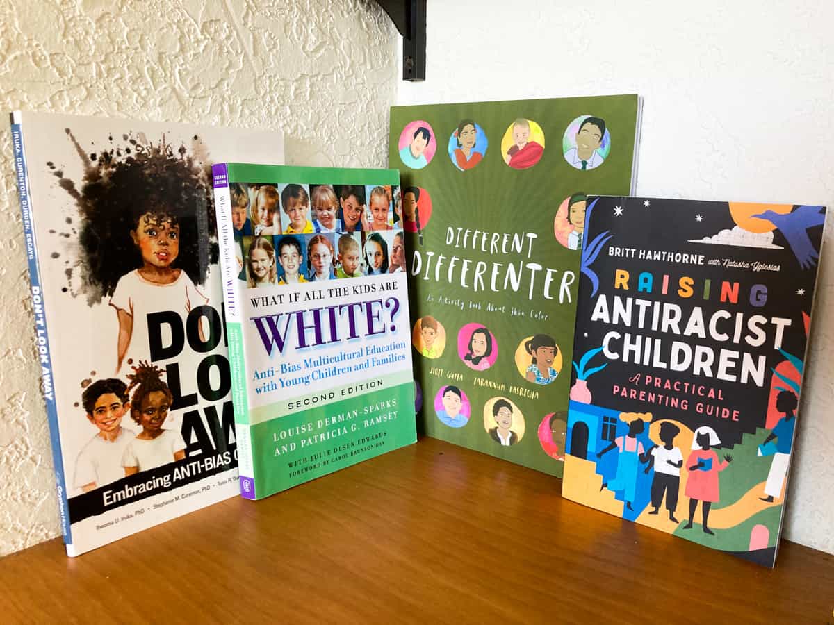 Covers of Don't Look Away, What if All the Kids Are White, Different Differenter, and Raising Antiracist Children
