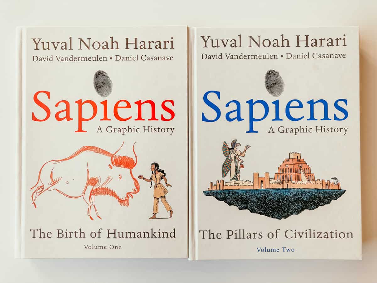 Covers of Sapiens:  A Graphic History by Yuval Noah Harari, David Vandermeulen and Daniel Casanave