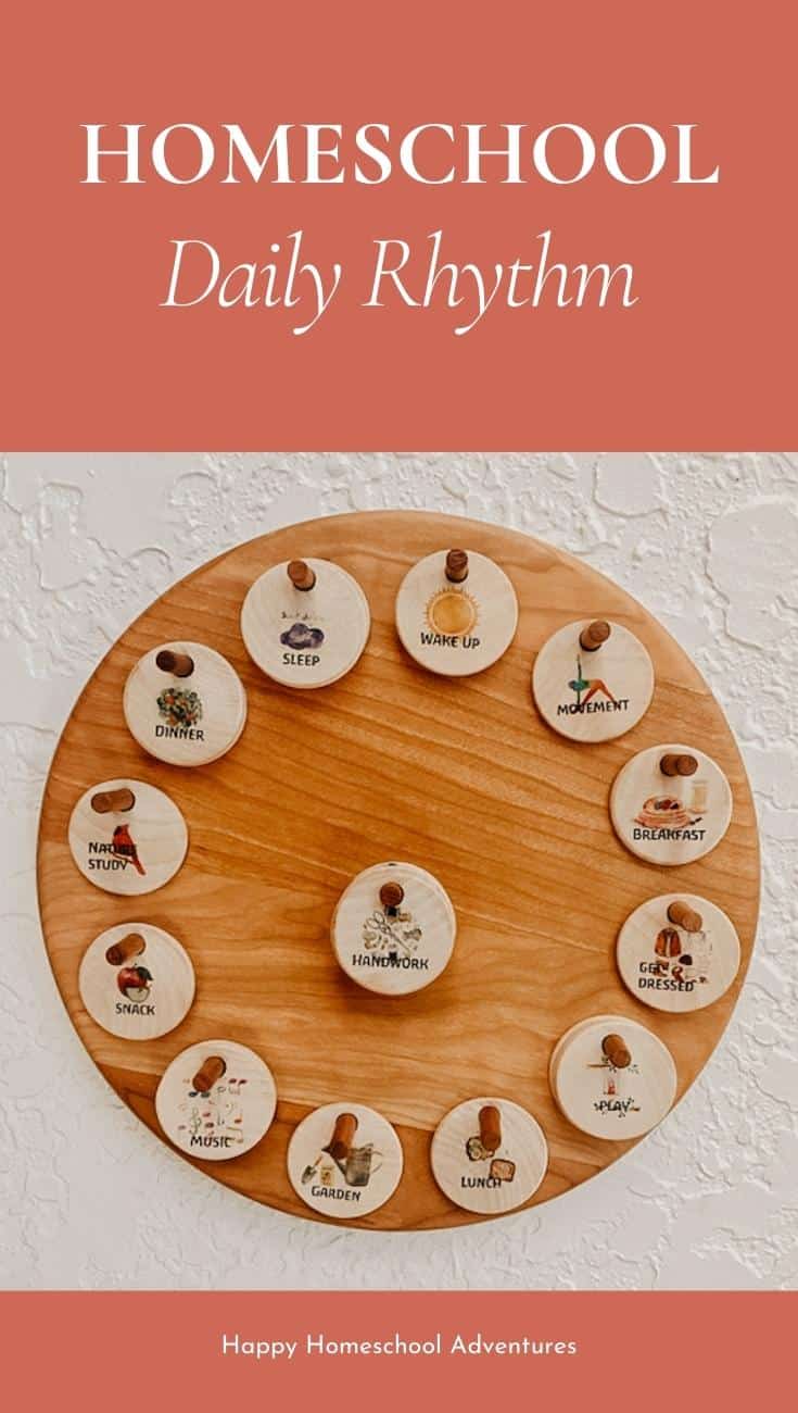 Our Montessori Homeschool Daily Rhythm and Routine for large family homeschooling . Inspiration and tips for homeschool schedule for back-to-school schedule and seasonal schedule changes.