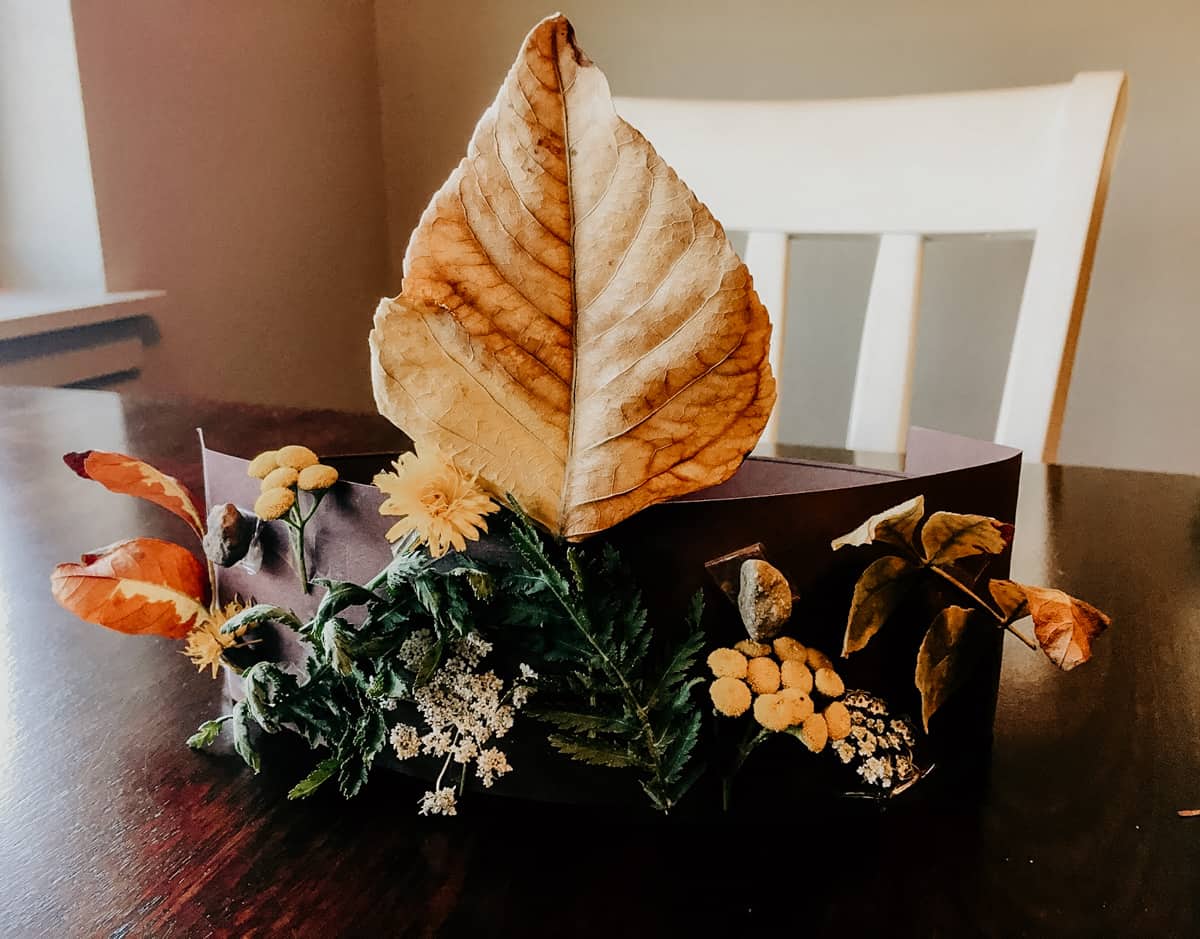 a homemade nature crown sitting on a table