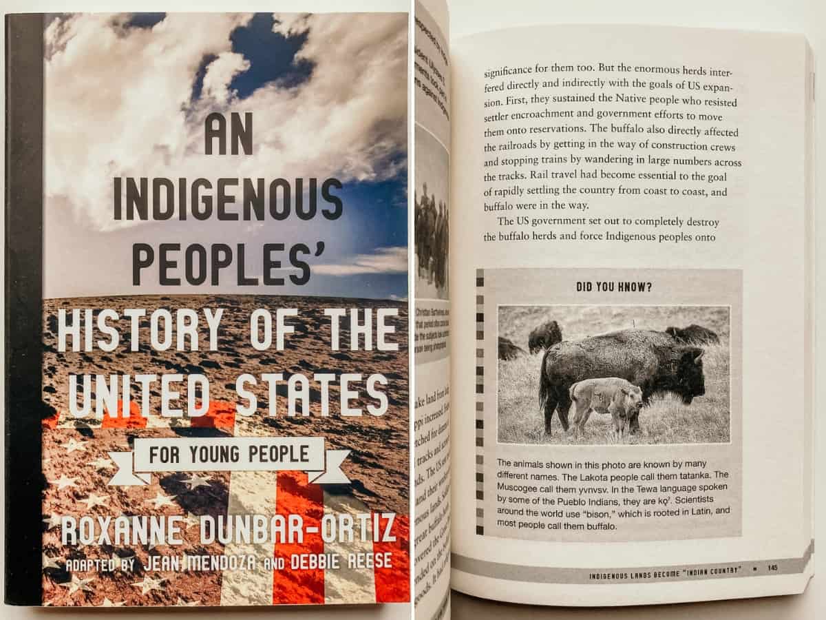 Cover and Sample Page from An Indigenous Peoples' History of the United States for Young People by Roxanne Dunbar-Ortiz, Jean Mendoza, and Debbie Reese