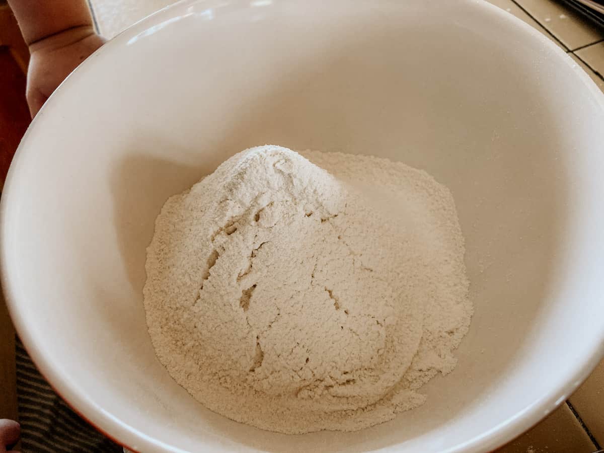 sifted all-purpose einkorn flour in a bowl
