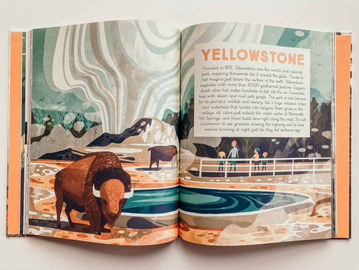 Sample pages from National Parks of the USA picture book about Yellowstone National Park