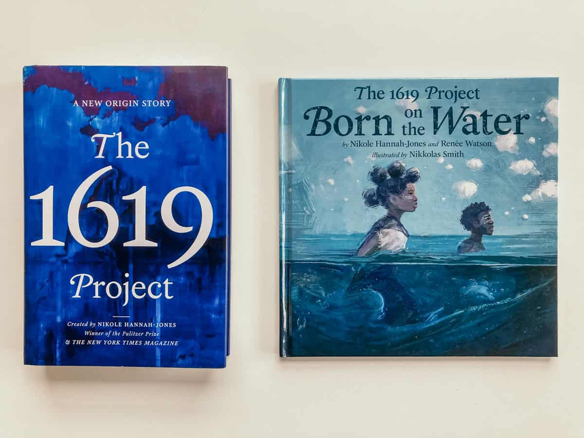 Covers of The 1619 Project: A New Origin Story and Born on the Water picture book