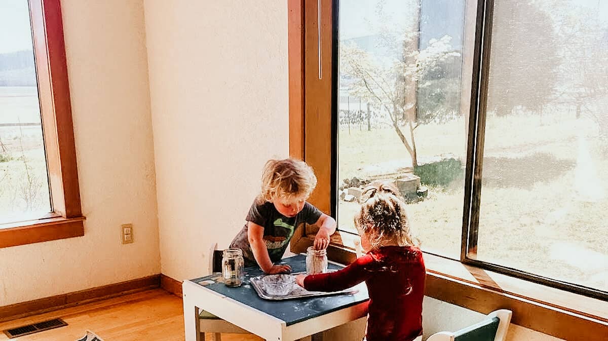 Montessori kids working at a table on DIY Soil pH Testing