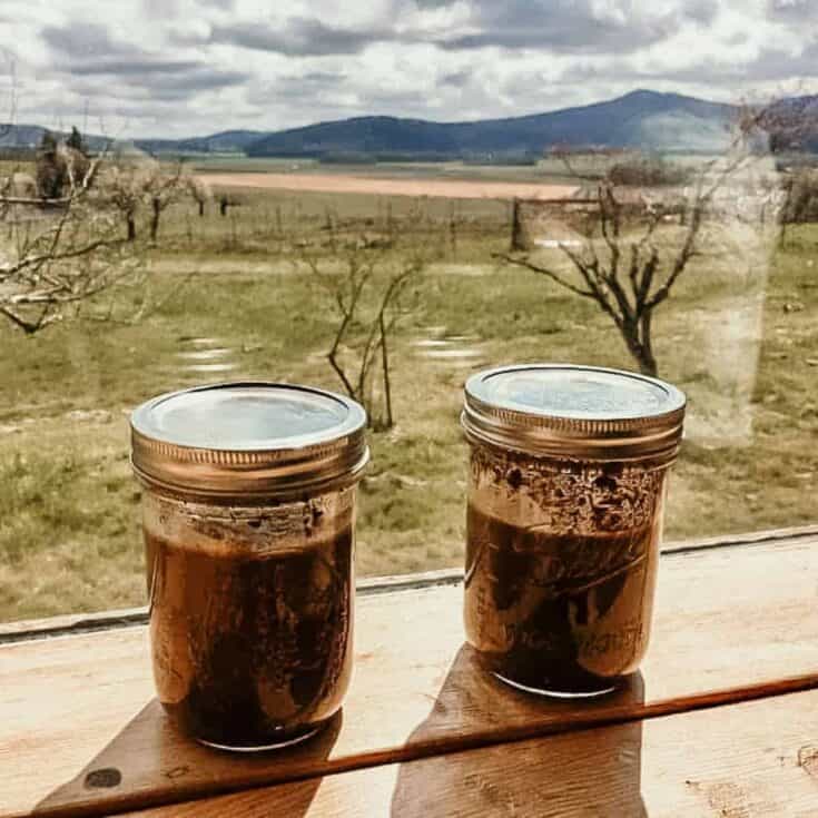 two mason jars with soil and water sitting on a window sill