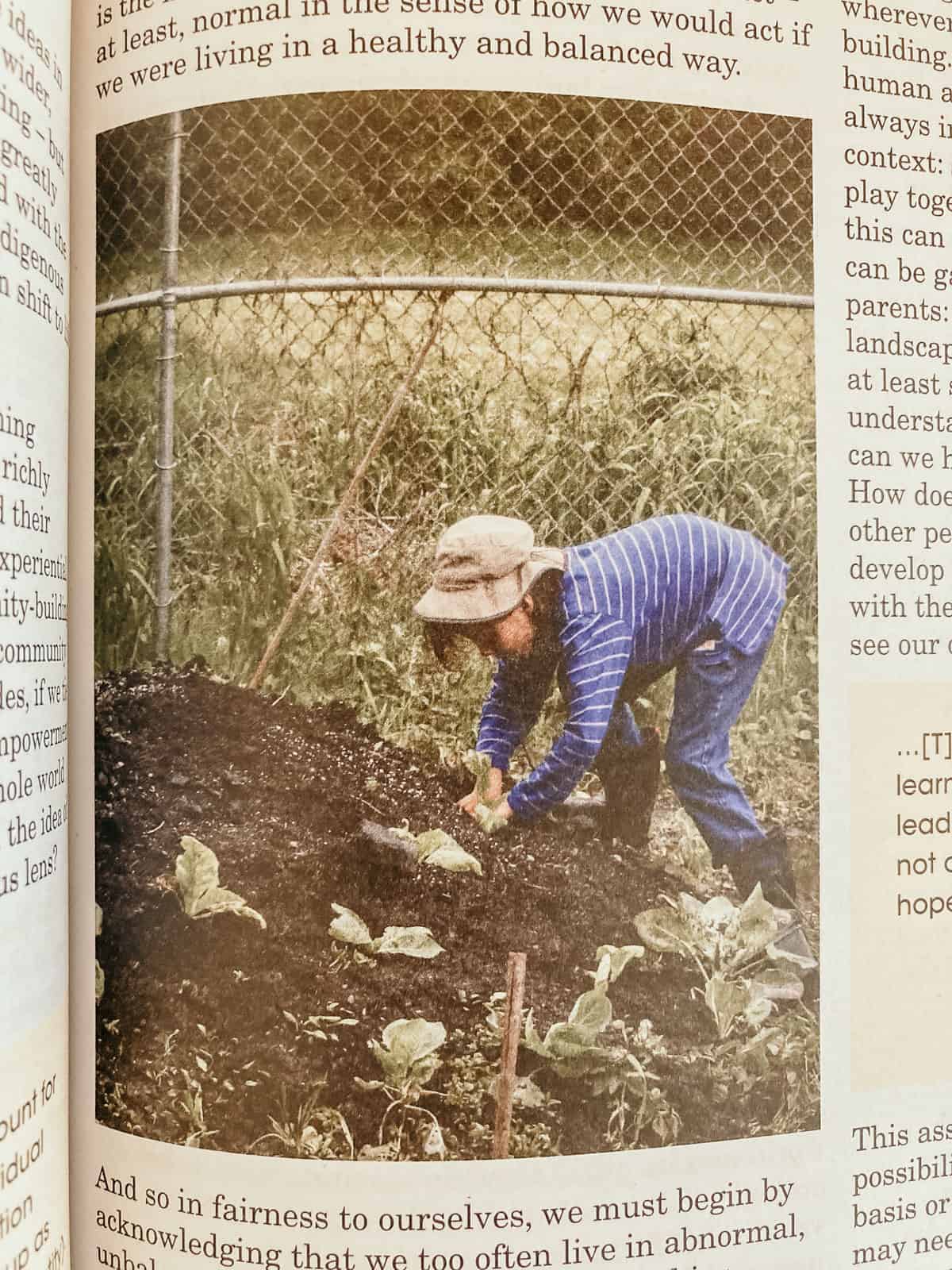 sample page from Natural Curiosity, 2nd edition includes an image of a child tending a garden