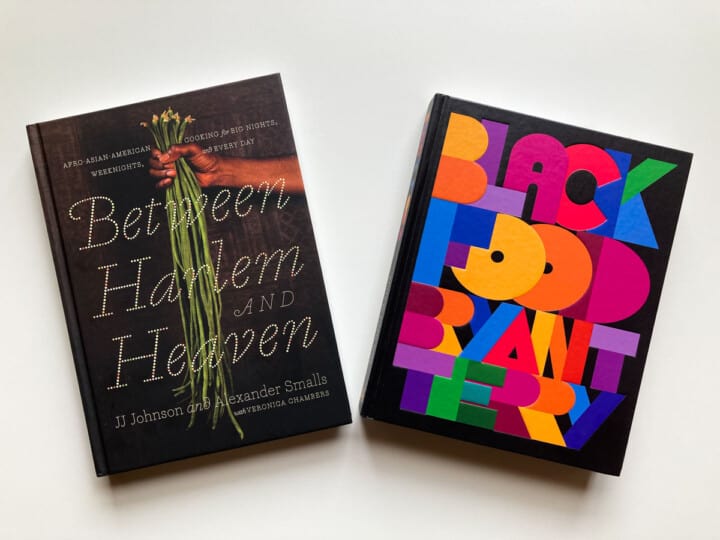 Covers of Between Harlem and Heaven and Black Food cookbooks