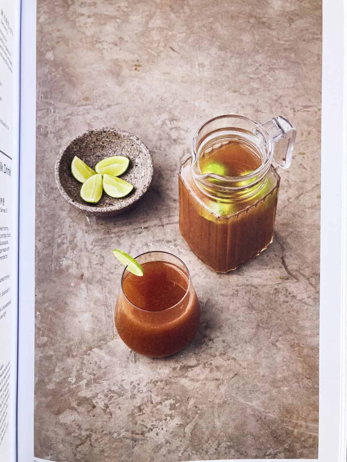 image of cane sugar water with lime from The Latin American Cookbook. Original photo by Jimena Agois