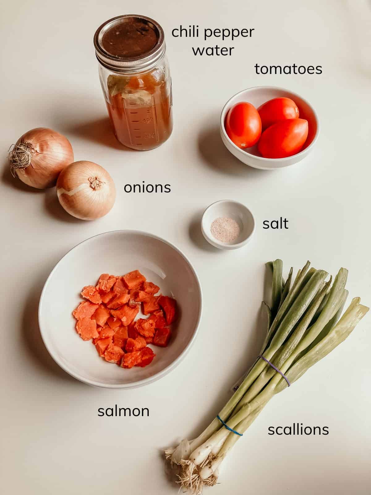 ingredients with labels for making lomi salmon
