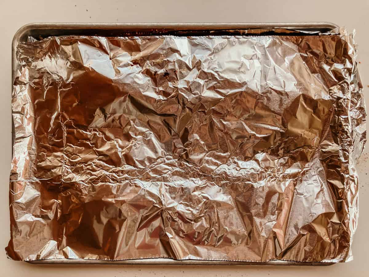 sheet pan with aluminum foil on top