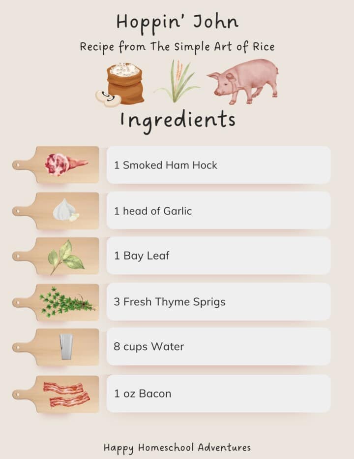 ingredients list snippet for making Hoppin' John