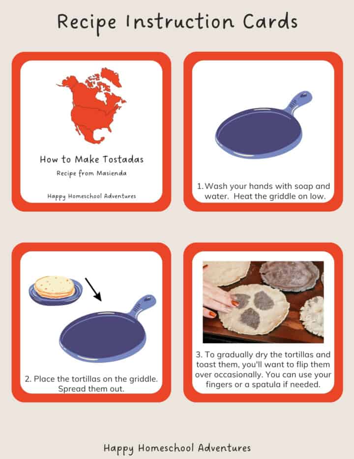 tostadas recipe instruction cards
