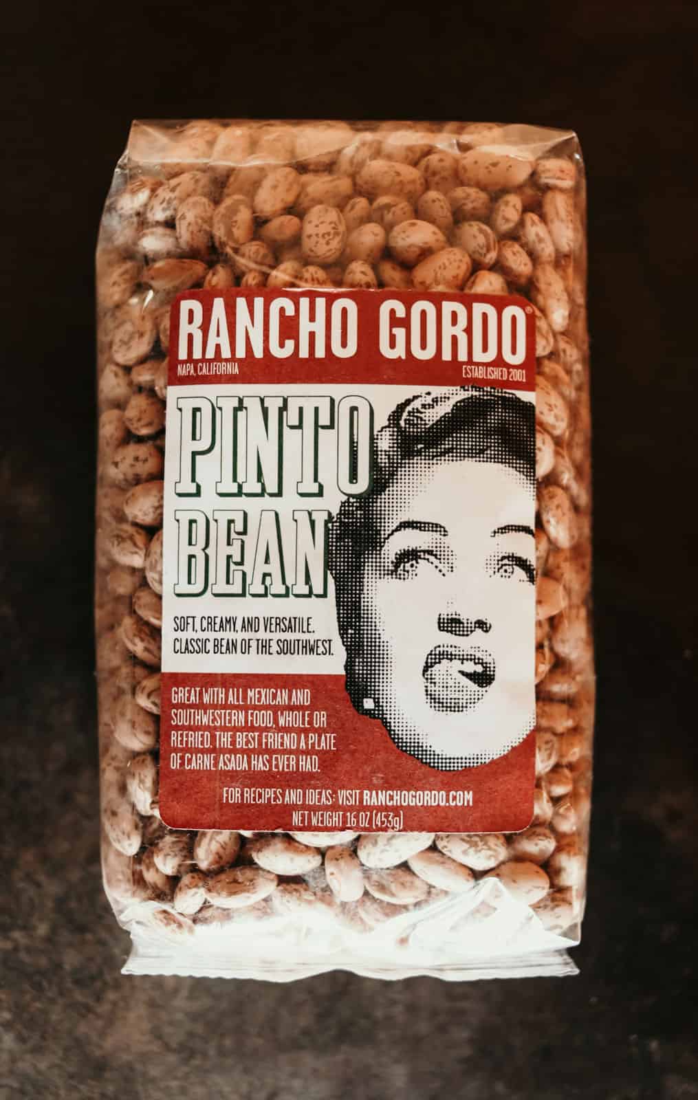 Rancho Gordo Pinto Beans in the packaging