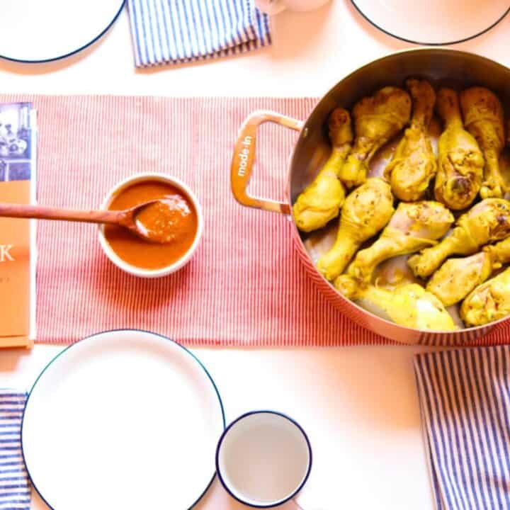 barbecue sauce and drumsticks on a kid's table