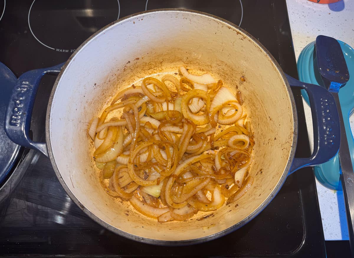 cooking onions in a Dutch oven