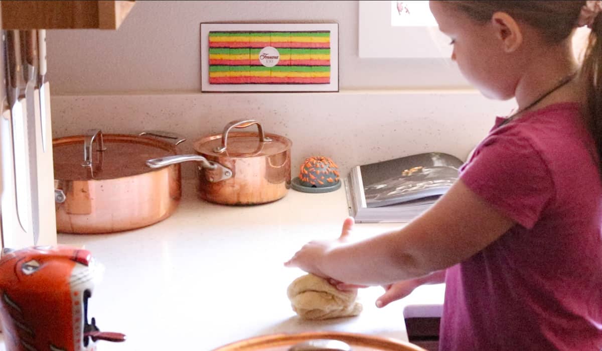 katalina is kneading dough