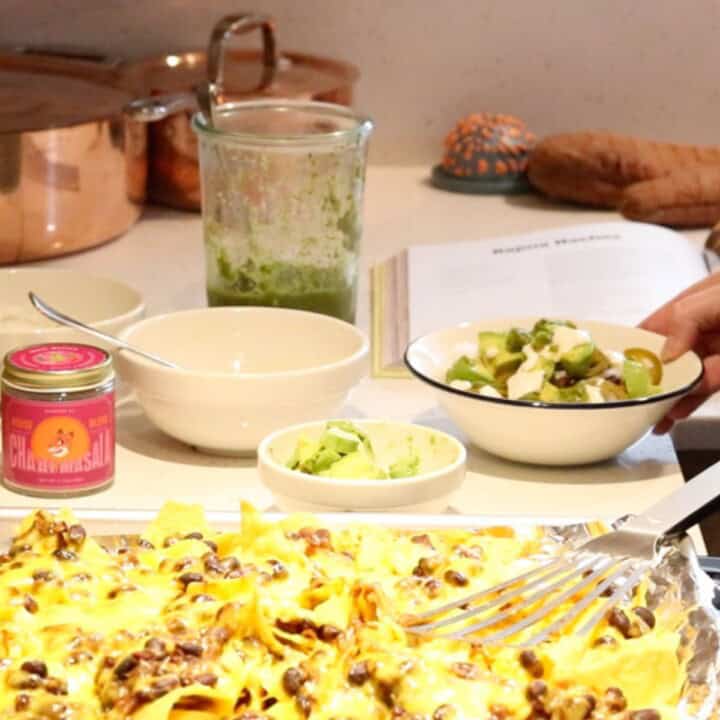 rajma nachos in a bowl and on a baking sheet