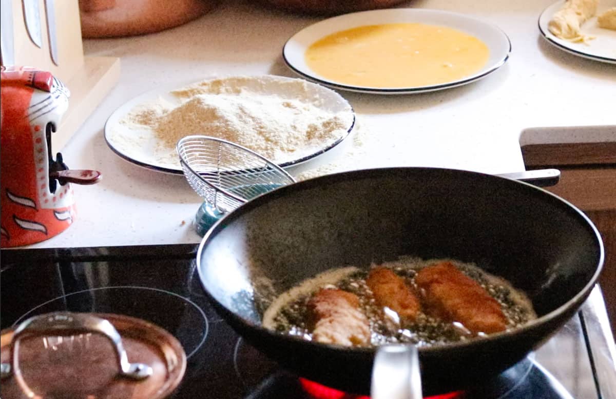 piroshki frying in oil