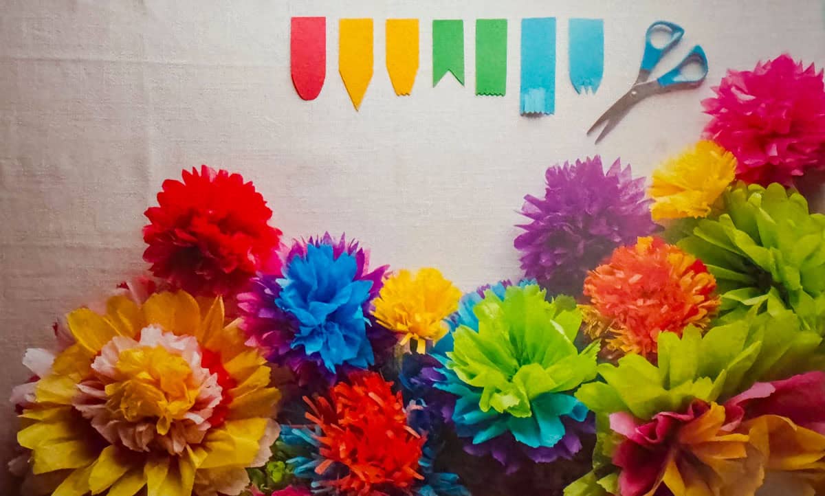 tissue paper flowers and strip designs from Dining with the Dead