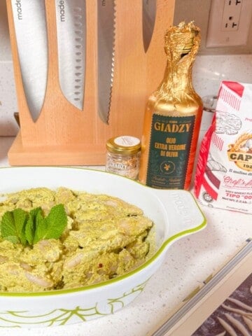 hand-rolled macaroni with pesto, Giadzy evoo and Caputo Chef's Flour