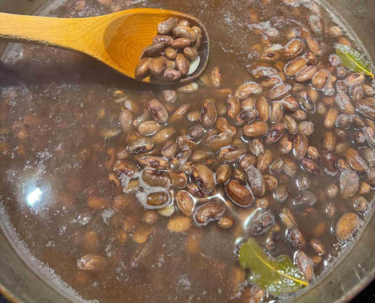 rio zape beans cooking in a saucier
