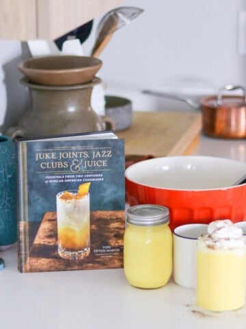 eggnog in a glass, mugs, bowl of eggnog, and juke joints, jazz clubs, & juice