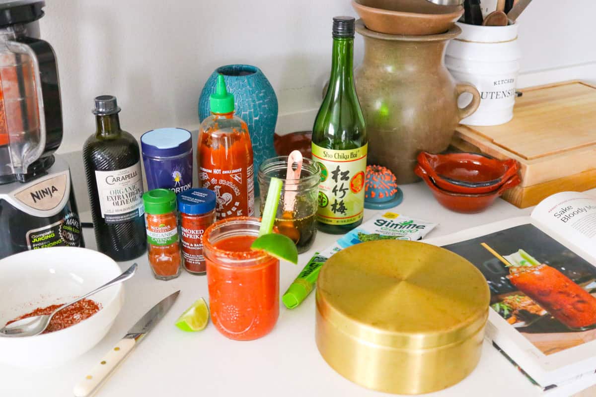 ingredients for making sake bloody mary