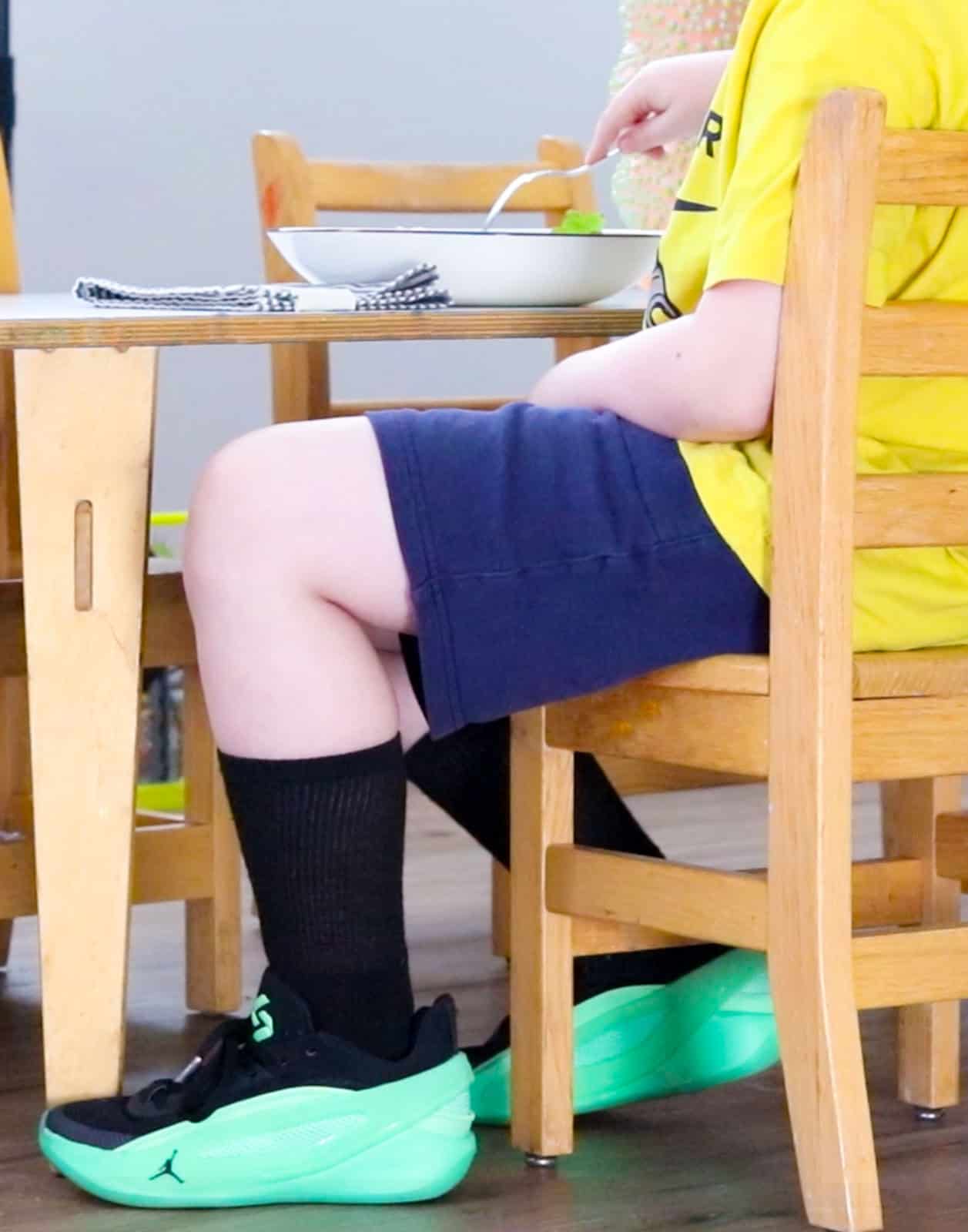 Noah is eating bibimbap at the table