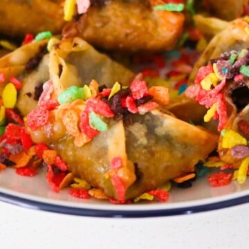 glam trash cake rangoons on a plate