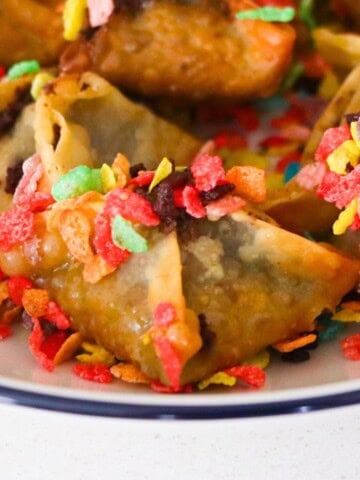 glam trash cake rangoons on a plate