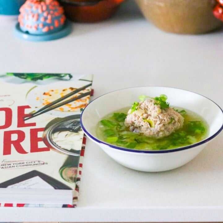 Lion's Head Meatball beside Made Here Cookbook