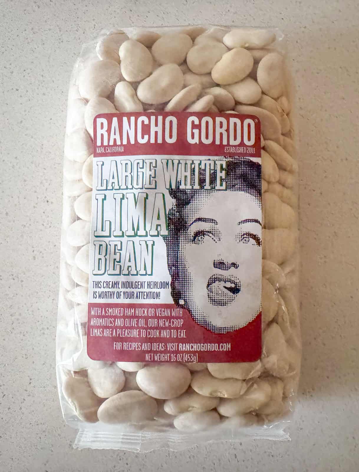 Large White Lima Beans from Rancho Gordo in the packaging