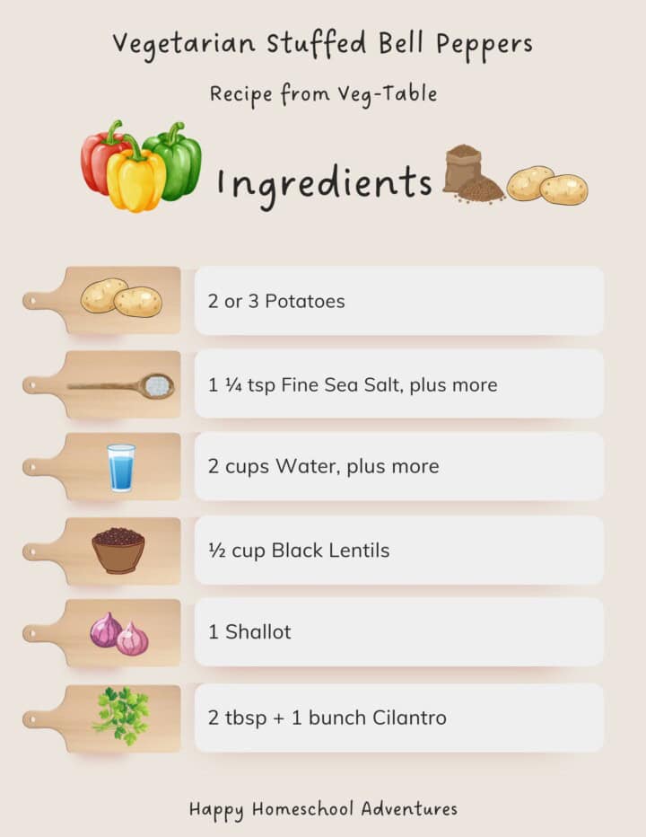 illustrated ingredients snippet for making vegetarian stuffed bell peppers