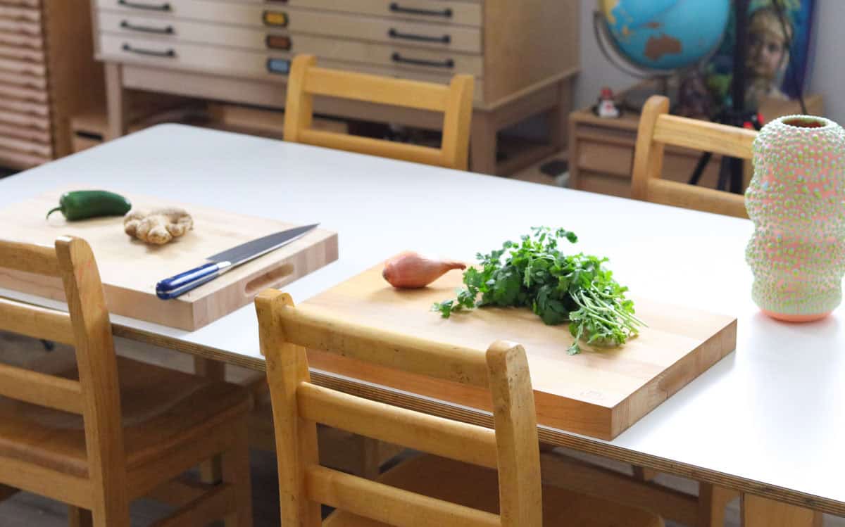 work station for prepping vegetables and herbs