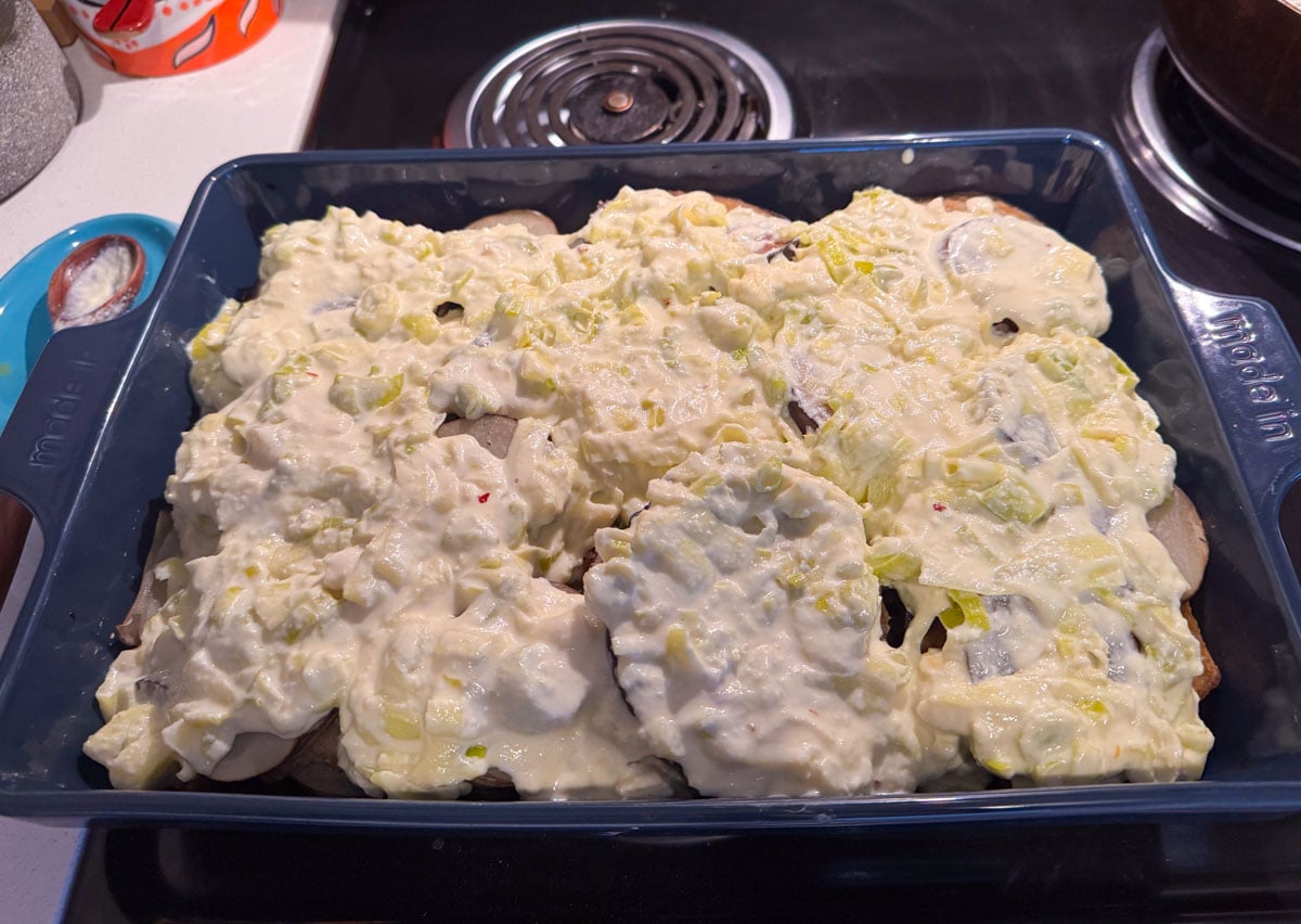 cheese sauce on musaka