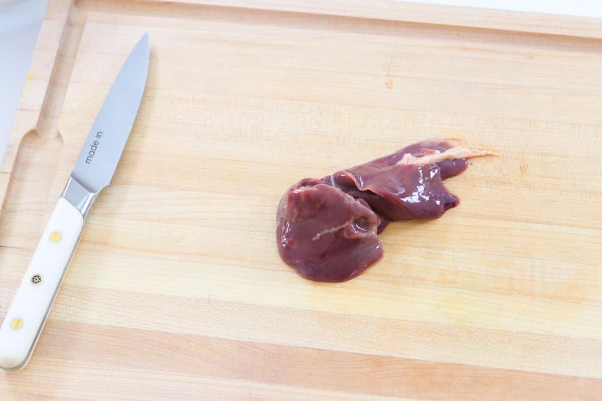 chicken liver on a butcher block