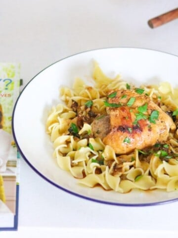Chicken thighs with mustard-mushroom sauce beside Does This Taste Funny?