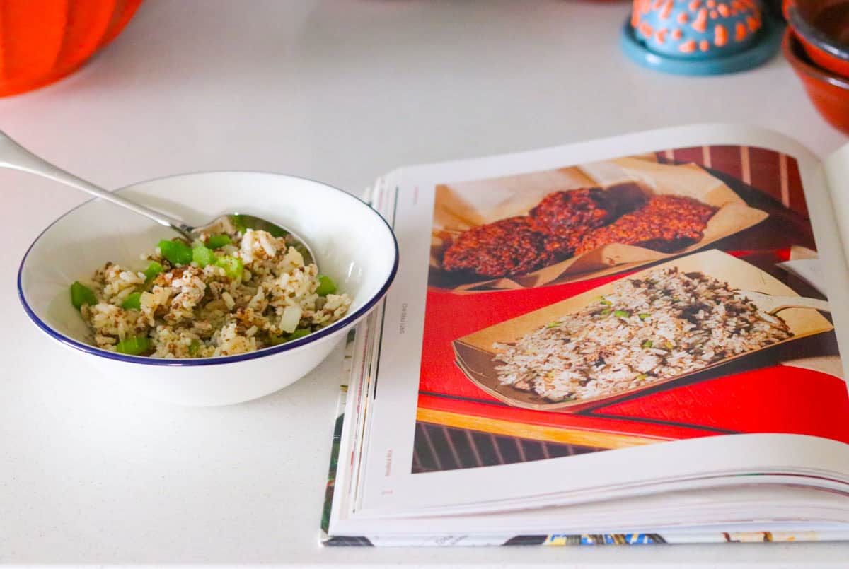 dirty fried rice next to made here cookbook