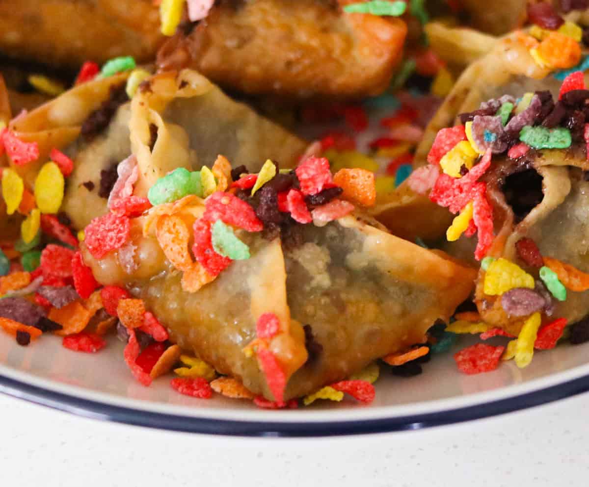 closeup of cake rangoons on a plate