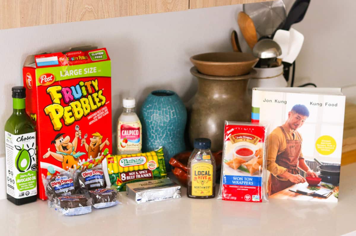 ingredients for making Glam Trash Cake Rangoons and Kung Food cookbook
