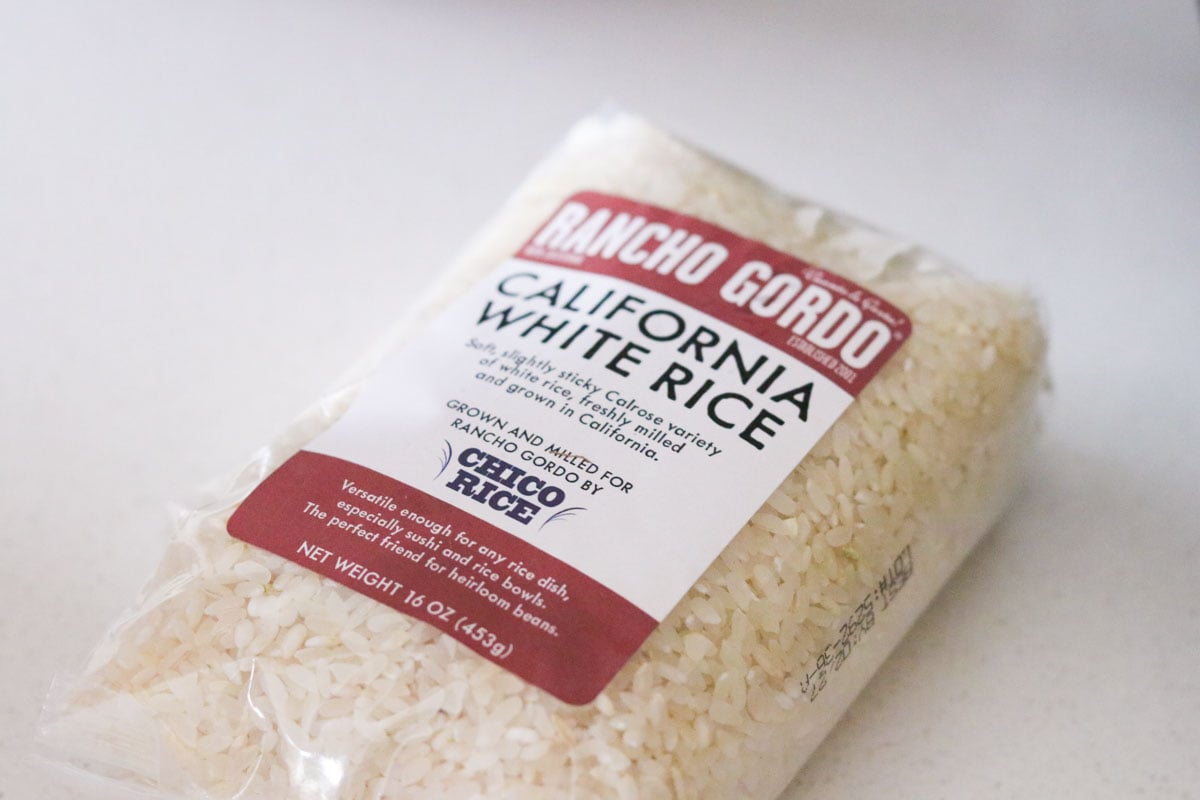 Rancho Gordo California white rice in the package