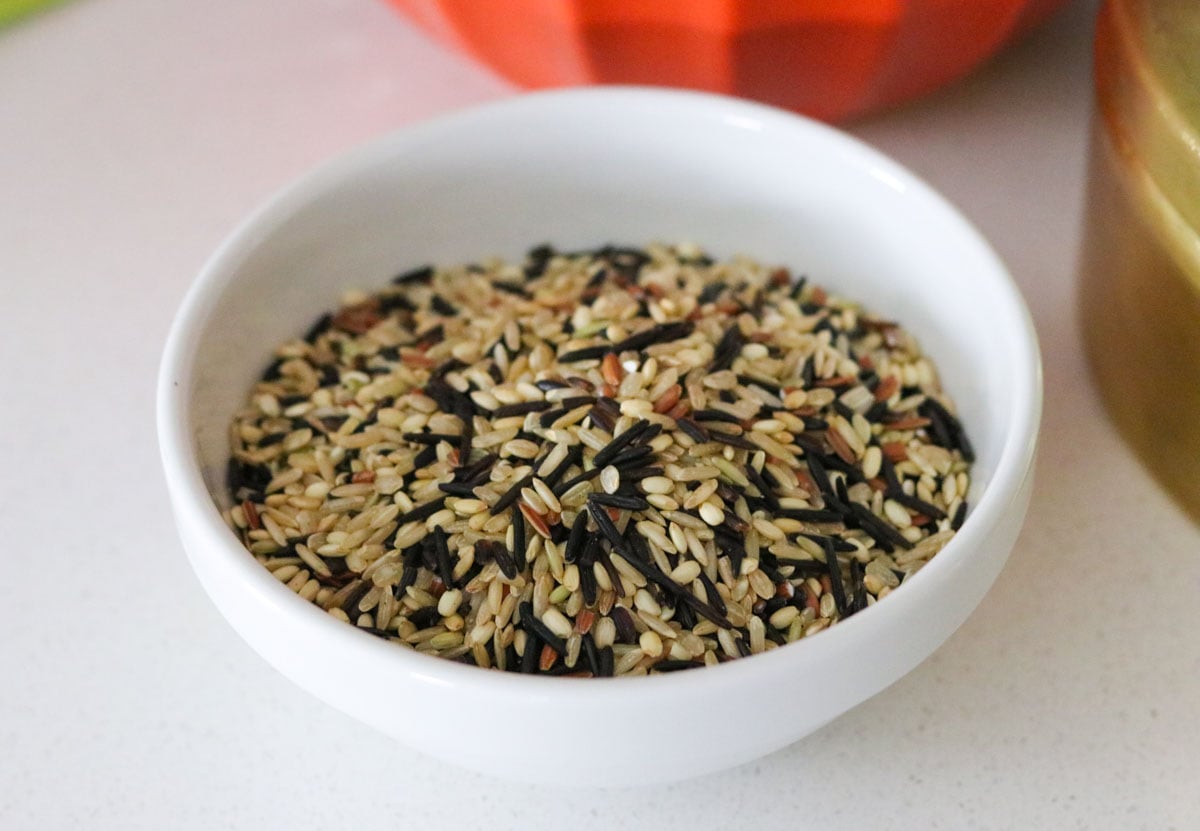 wild rice in a mise en place bowl