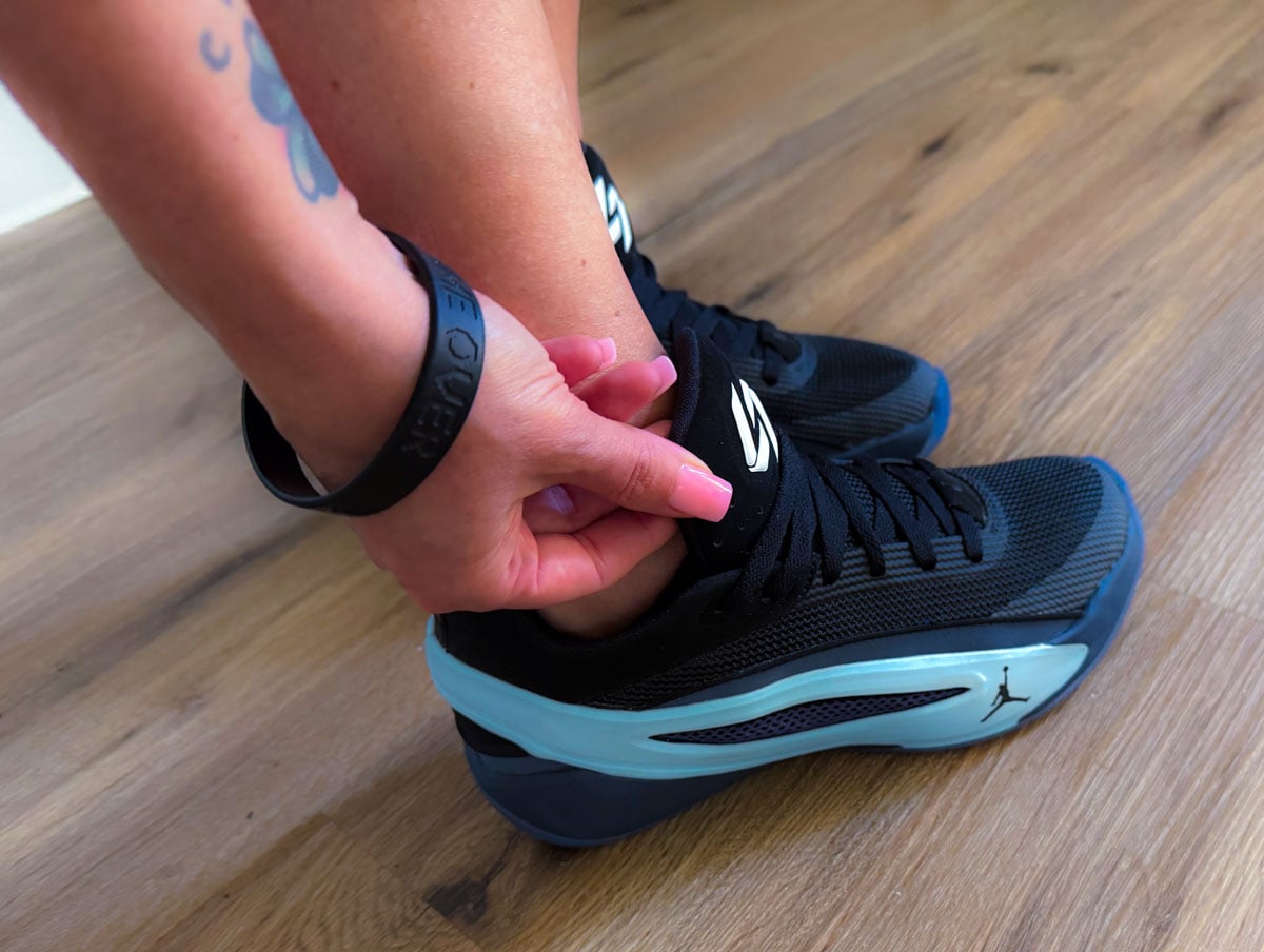 Kristin is wearing the Jordan Luka 5 Slovenian Glow