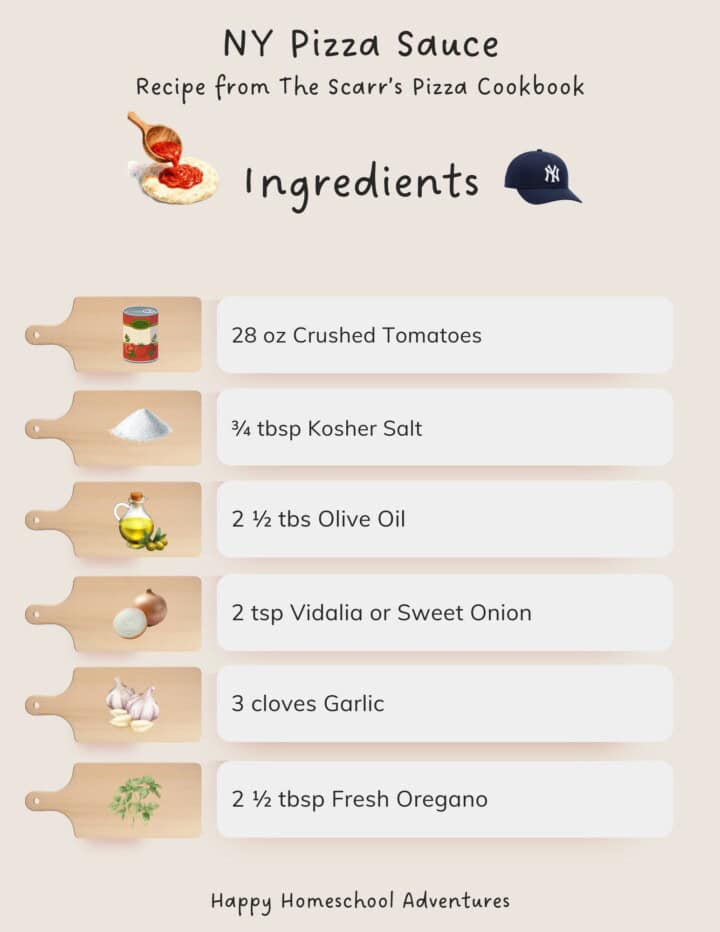 illustrated ingredients snippet for making NY Pizza Sauce