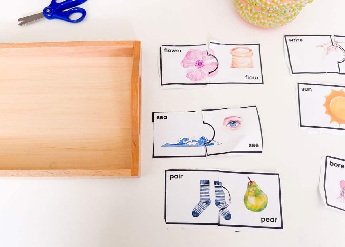homophones puzzle cards from Montessori Tube Academy